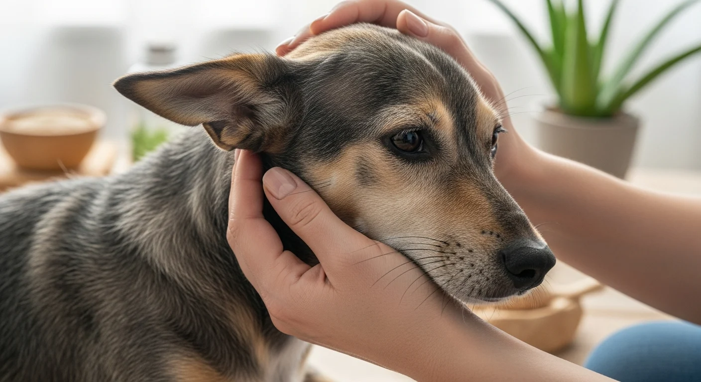 Hands gently petting a dog, illustrating Alopecia in Dogs Home Remedies: Canine Dermatology Guide principles.