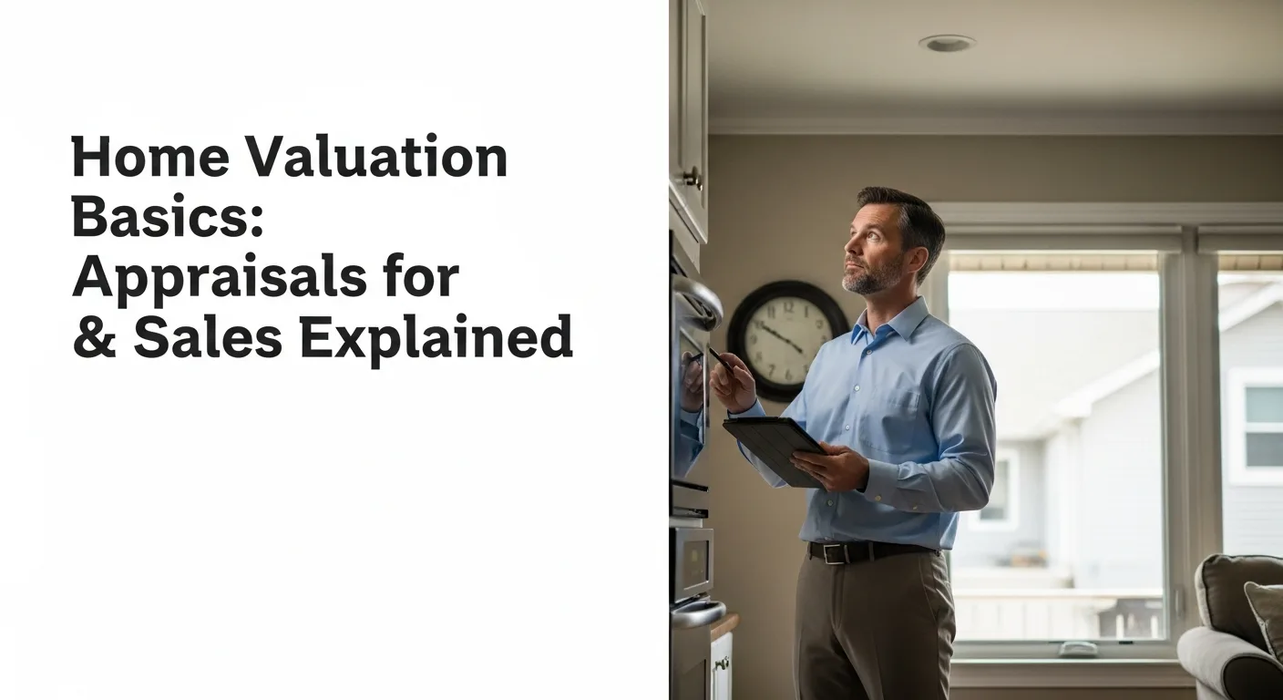 Home Valuation Basics: Appraisals for Refinance & Sales Explained. Man inspecting kitchen with a tablet for home assessment.