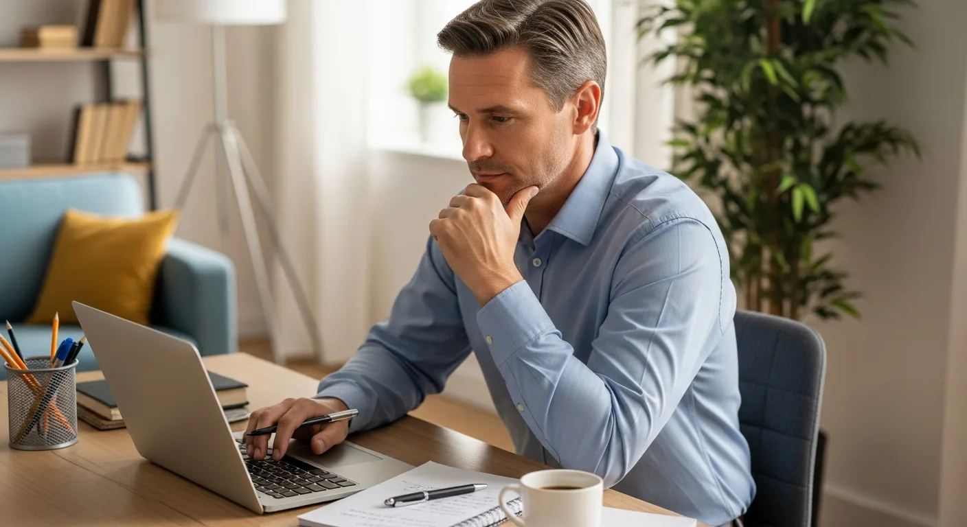 Man works on laptop, researching How to Start a Home Care Agency & Build a Home Business Career.