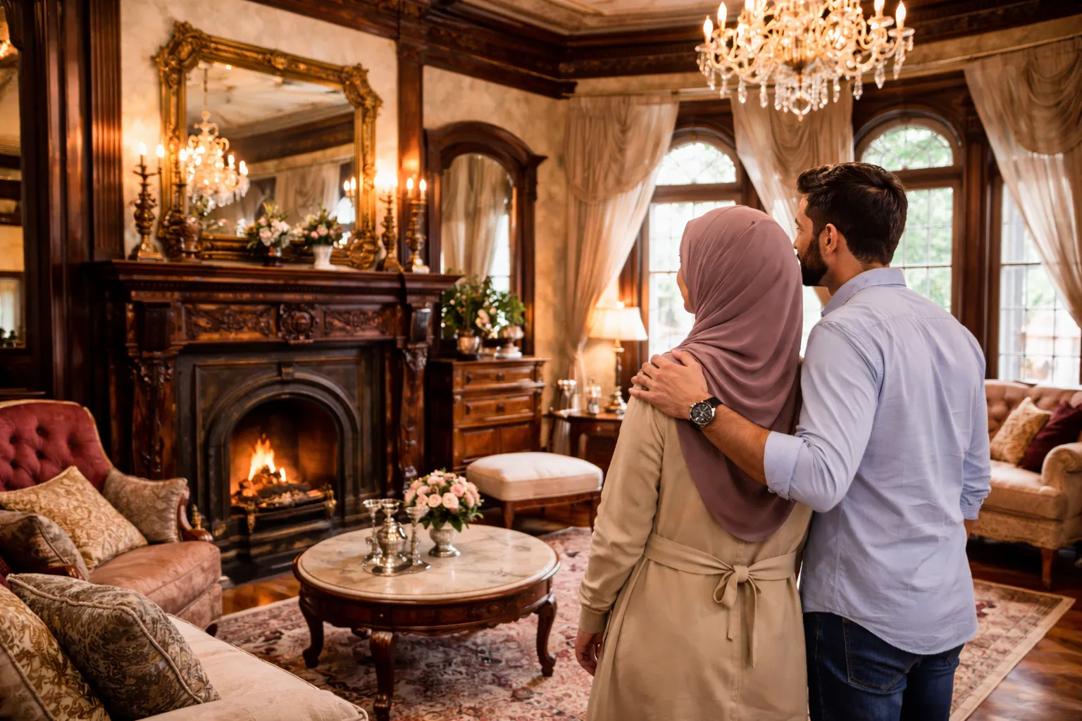 Elegant victorian home interior with classic furnishings, blending elements seen in farmhouse modular homes.