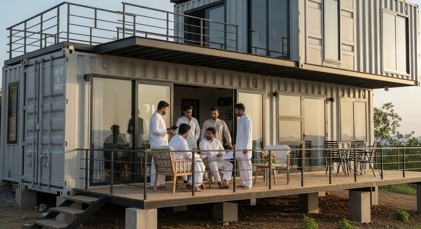 Men review 3 Bedroom Shipping Container Home Plans: Build Your Dream Home on a modern metal house deck.