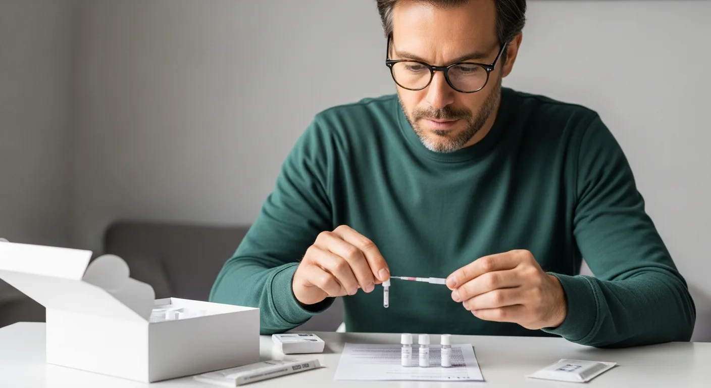 Man using kit for how to test stomach acid at home: kits for allergies & lyme disease.