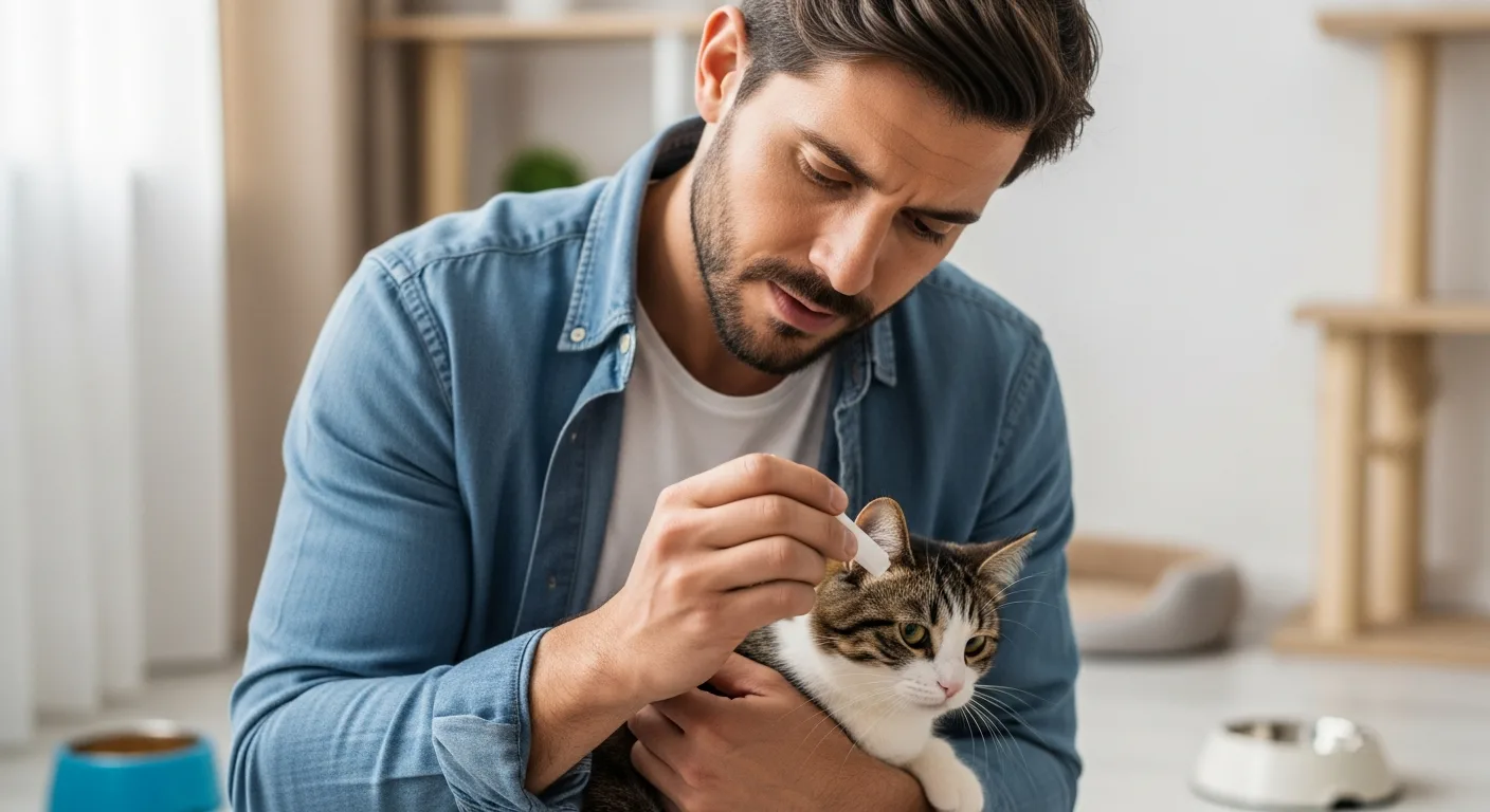 A man caring for his pet. How to Treat Low Blood Sugar in Cats at Home: Feline Health Guide shows essential care steps.