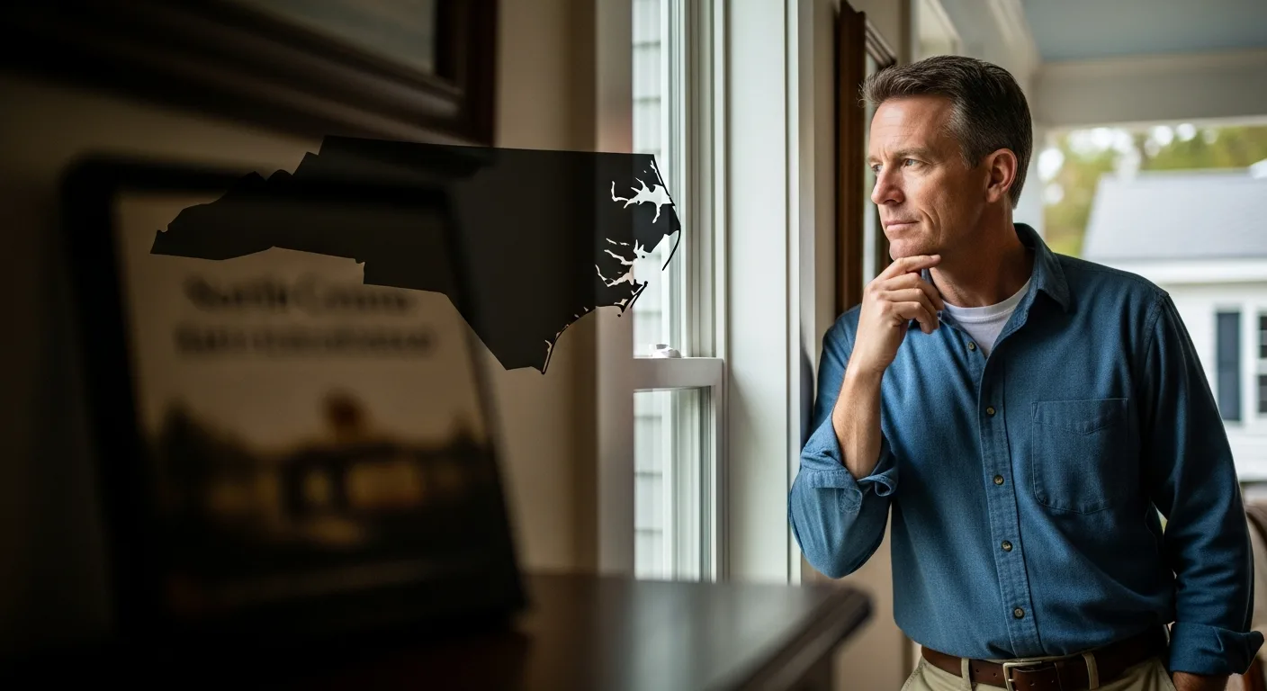 Man looks out window reflecting on North Carolina Home Defense Laws: Castle Doctrine & State-Specific Rules.