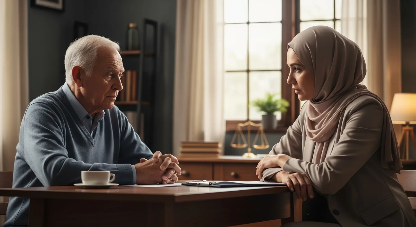 An elderly man meets a Nursing Home Wrongful Death Attorney: Rights, Staffing & Safety to discuss a legal case.