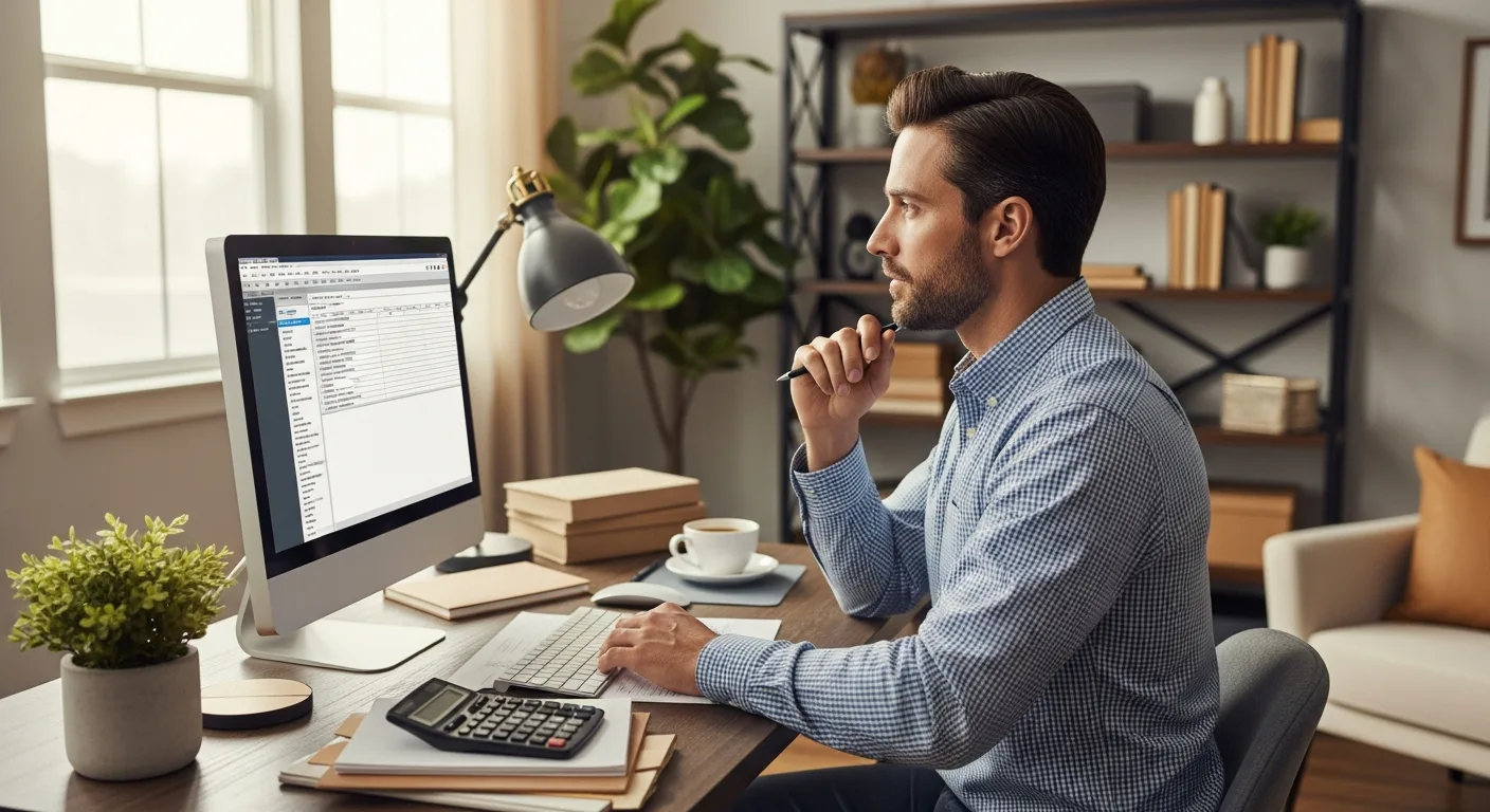 Man reviewing an S Corp Home Office Deduction: Tax Guide & Design Essentials in a modern, professional workspace.