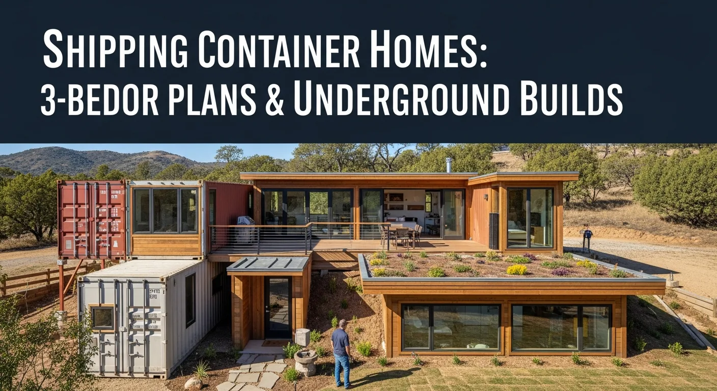 View of Shipping Container Homes: 3-Bedroom Floor Plans & Underground Builds featuring a multi-level hillside design.