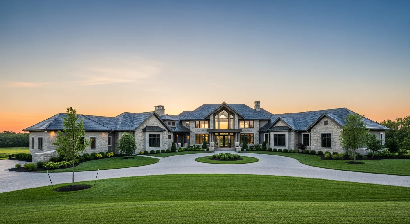 Exterior view of the luxurious Anthony Edwards house in Minnesota, showcasing modern architecture and a large driveway.