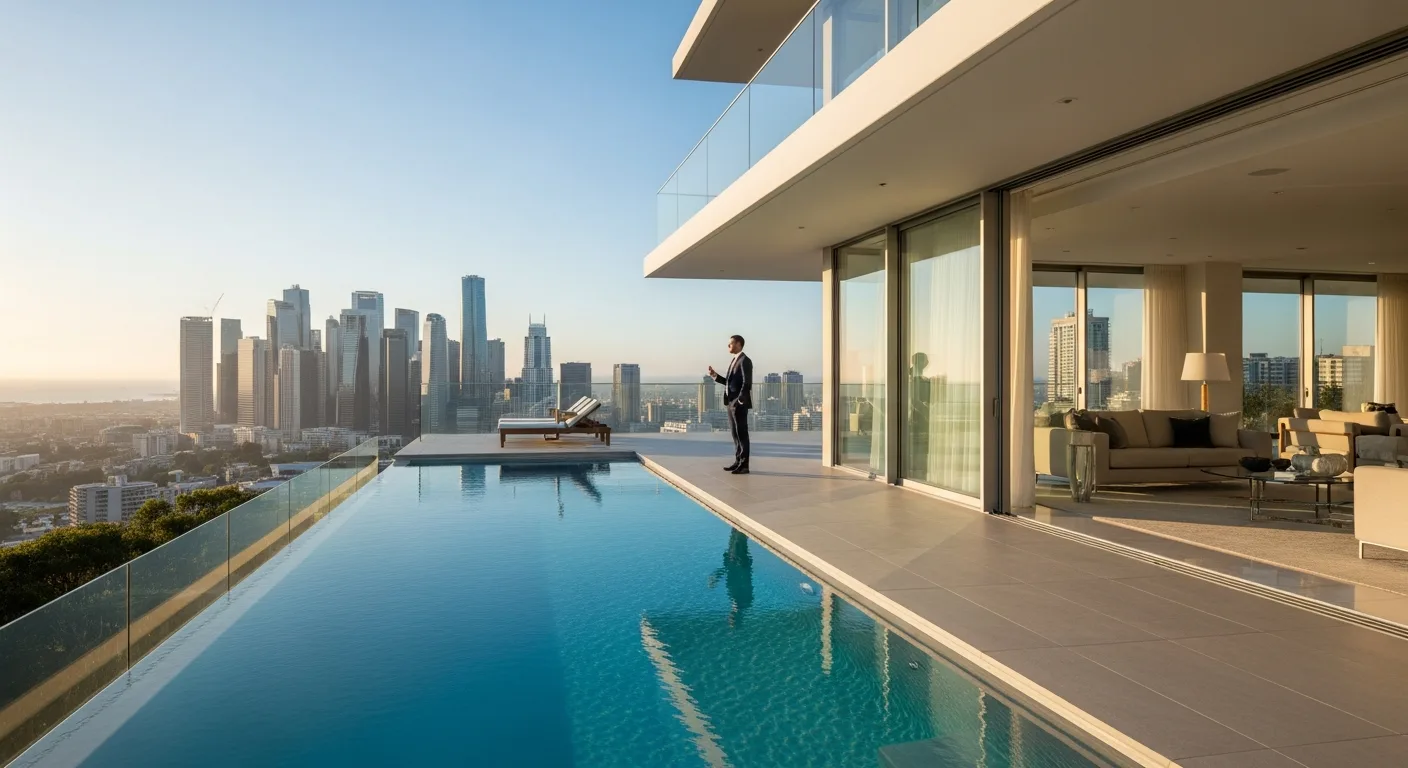 A sleek, modern hilltop mansion in Los Angeles representing a typical luxury Ariana Grande house.