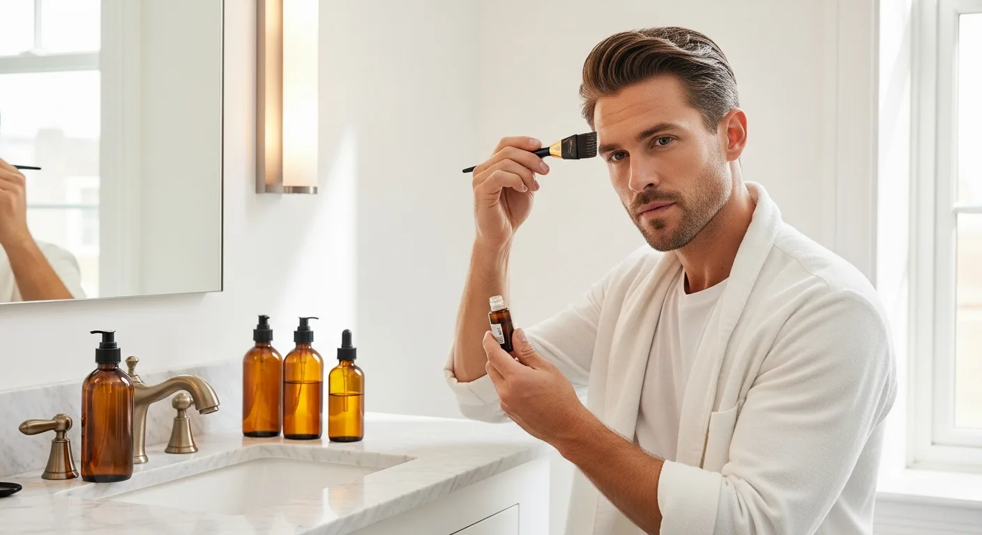 A man applying an at home keratin treatment to his hair for smooth, professional results.