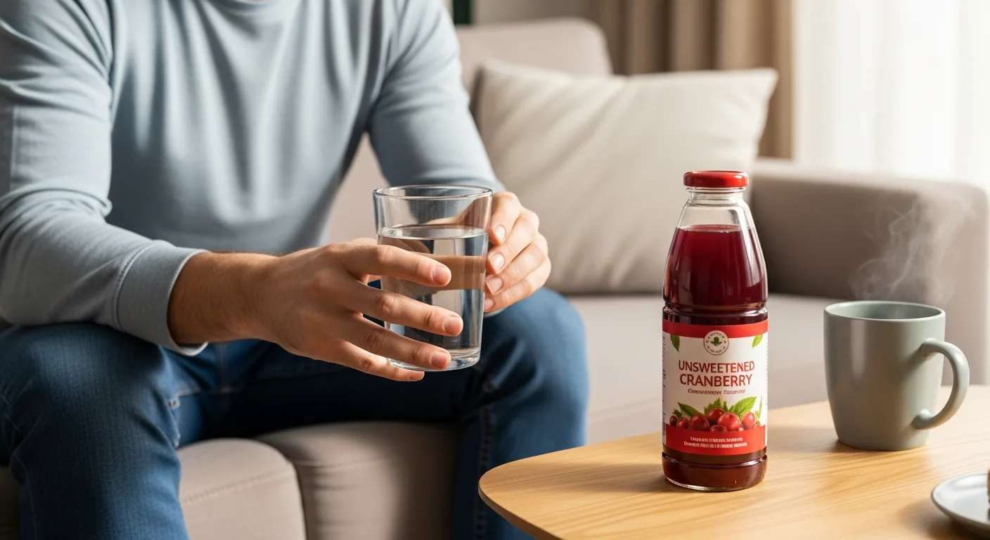 A man drinking water and herbal tea as part of an at home uti treatment for symptom relief.