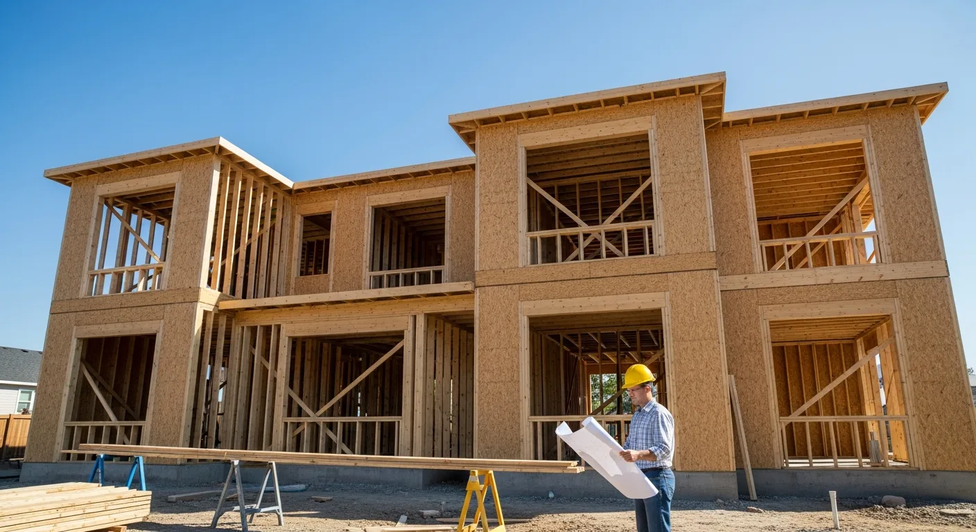 A modern construction site illustrating the average cost to build a house in 2026 with high-quality materials.