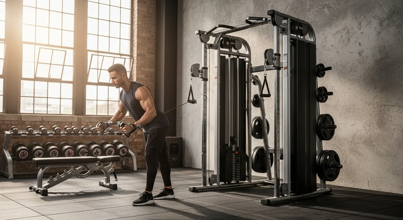 A man lifting heavy weights on the best all in one home gym for a versatile strength training workout.
