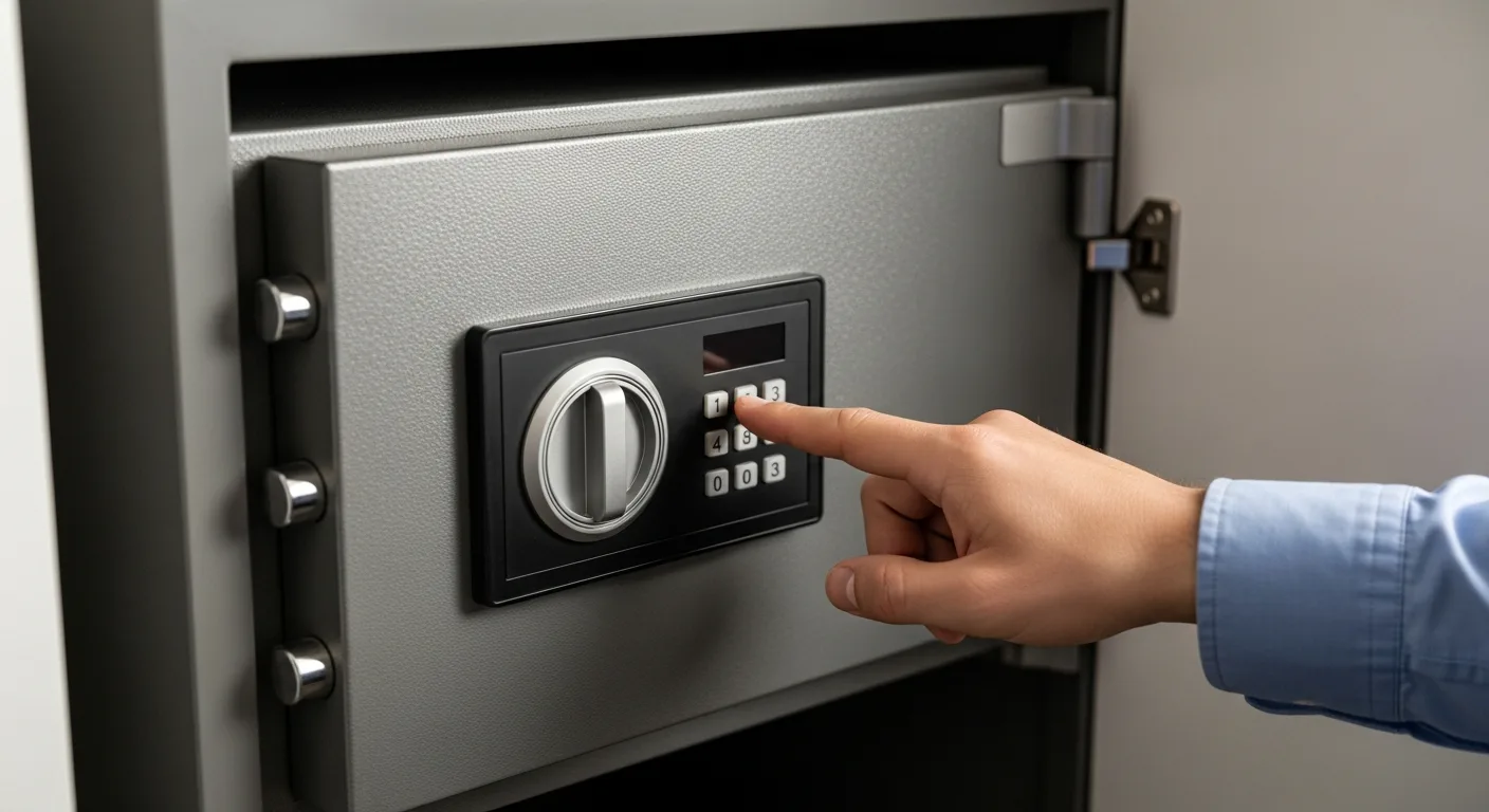 A close-up of a man entering a security code into the best home safe to protect his personal valuables.