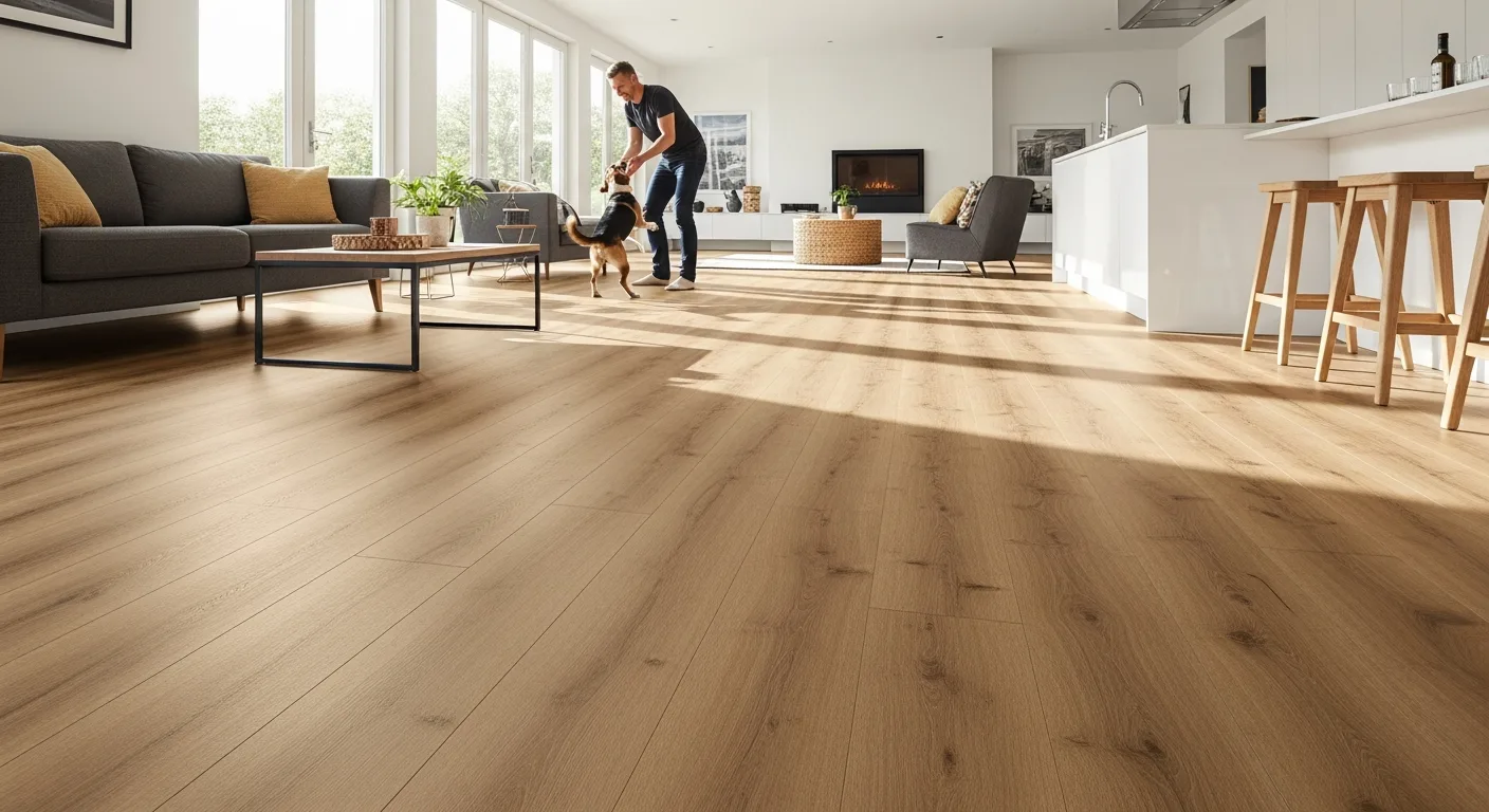 Modern home interior showcasing the best lvp flooring for high-traffic families and pets.
