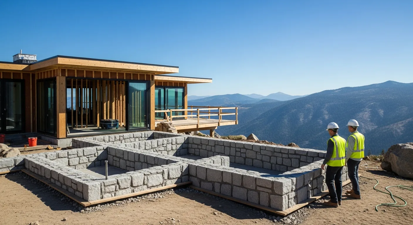 A sturdy modern home anchored to a solid cliffside showing how to build your house on the rock for stability.
