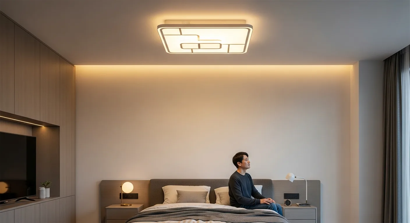Modern and stylish ceiling lights for bedroom illuminating a sleek 2026 contemporary interior design.