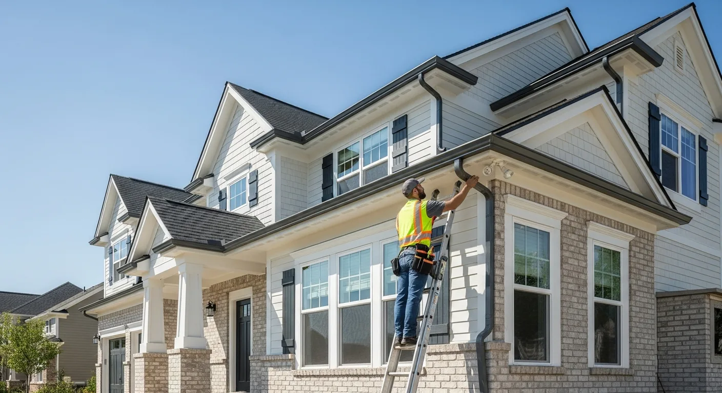 Modern home exterior showing the cost of gutters for 2,000 square foot house with a seamless aluminum system.
