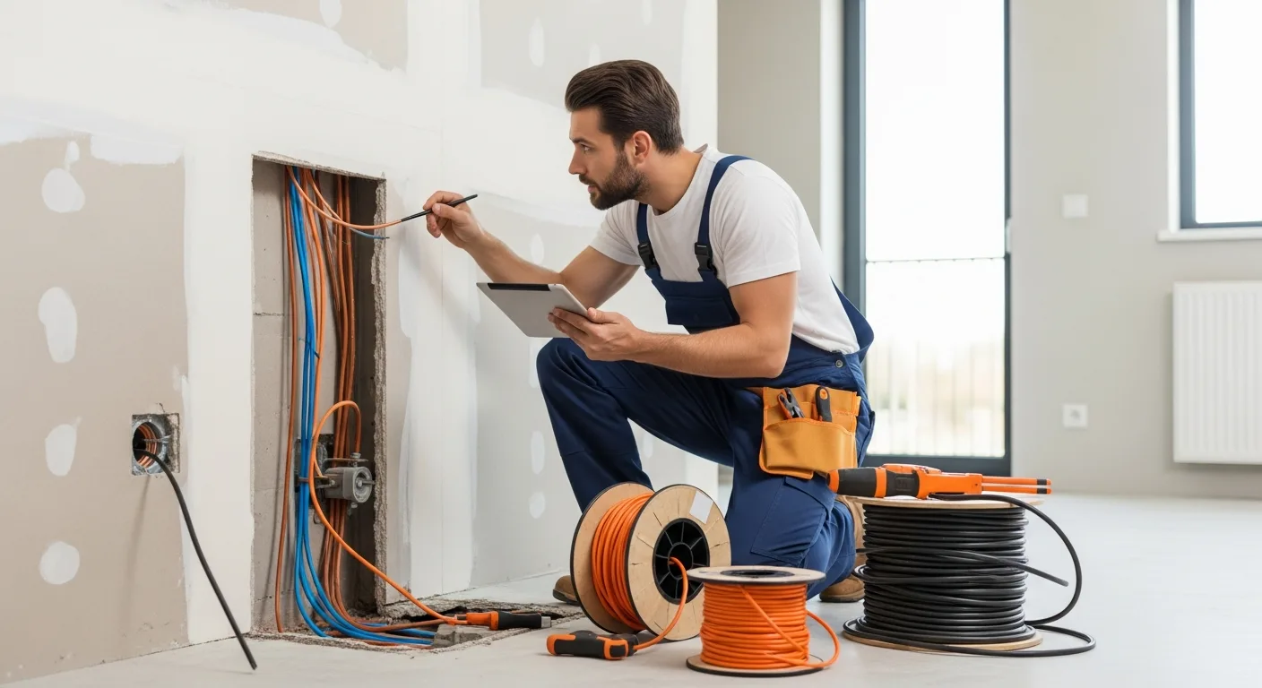 A professional electrician estimating the cost to rewire a house during a home renovation project.