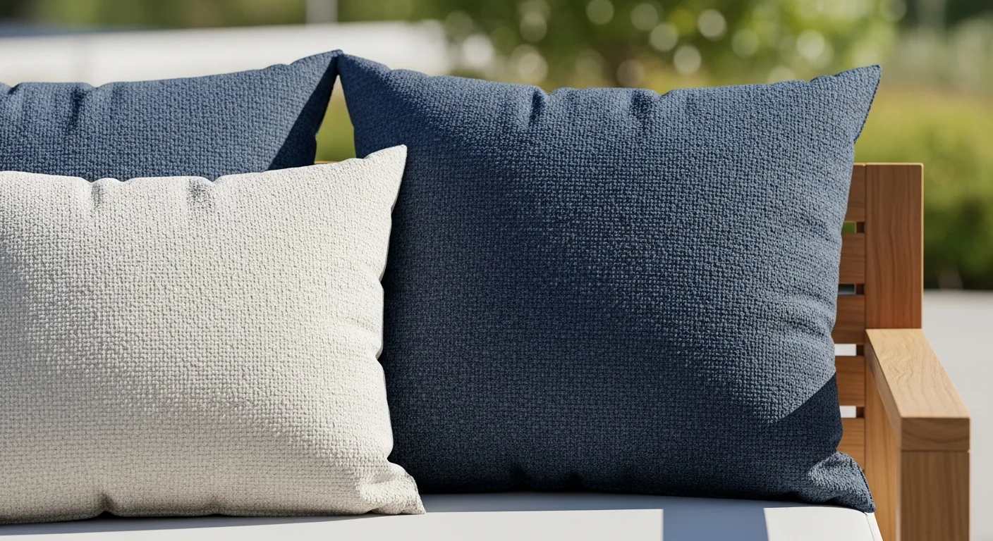 High-performance weather-resistant cushions for patio furniture on a modern outdoor sofa.