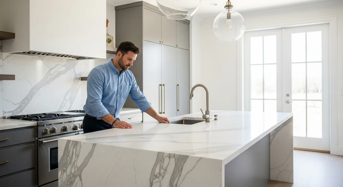 Modern kitchen during a custom home renovation featuring high-end finishes to boost market value.