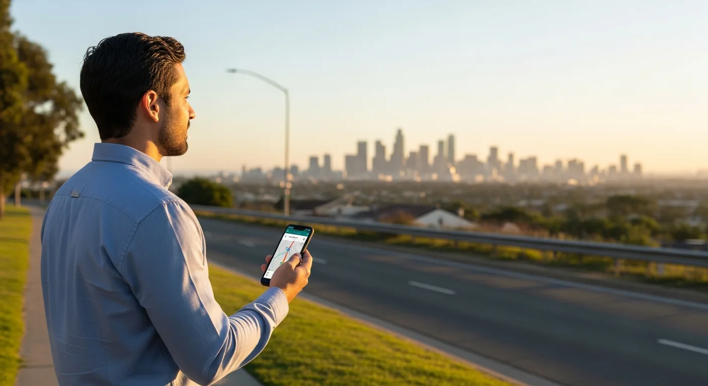 A man looking at a map on his phone to calculate distance to home and its impact on lifestyle.